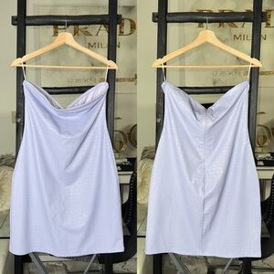 Naked Wardrobe 1X Lavender Croc Embossed Strapless Faux Leather Mini Dress